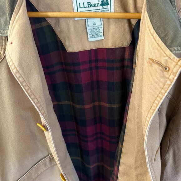 L.L. Bean Men's Original Field Coat Barn Chore Jacket Flannel Lined sz L Tan - Picture 8 of 9